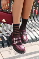 FB3 Bordo spalvos elegantiški bateliai su dirželiais