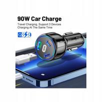 Greitas 90w automobilinis įkroviklis, 3 Usb prievadai, 2x Usb-c Pd