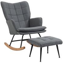 Sūpynės kėdė su taburete, patogi, iki 130 kg, lino išvaizda, 64x89x90 cm, pilka, Pilka