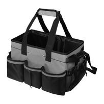 Extra-Large Cleaning Bag with Multi-pockets Cleaning Caddy Bag with Handle Cleaning Organizer Tote Bag for Cleaners Housekeepers pilka