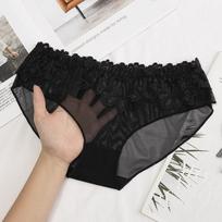 Moteriški nėriniuoti žemo liemens tuščiaviduriai apatiniai, juodos serijos - kvėpuojantis ir seksualus dizainas Size XL - Black Lace