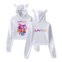 Kpop Demon Hunters Girls Hoodie Cat Ears Long Sleeve Crop Tops 2025 Anime KPop Demon Hunters Harajuku Hooded Shirt XS