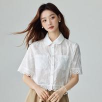 Inman Women's Pure Cotton French Chic Jacquard Short-Sleeve Shirt L