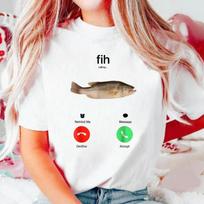 Juokingas žuvies memės marškinėliai Fih Calling Grafinis marškinėlis Retro Vintažinis marškinėlis Minkštas apvalios apykaklės trumpomis rankovėmis marškinėlis S juoda