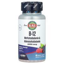 KAL B-12 Methylcobalamin & Adenosylcobalamin Mixed Berry 2000mcg Micro Tablets, 60 Count 60 pcs - 1 ea