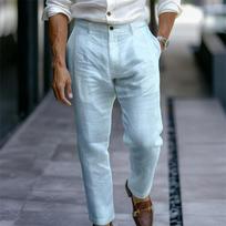Male Men's Casual Dress Linen Pants Solid White Gray Trouser Plus Size  Mens Elegant Fashion Sweatpants Men Streetwear M