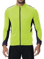 Men's Full Zip Long Sleeve Athletic Jacket Lightweight Breathable Sport Top with Stand Collar and Contrast Panels for Outdoor Activities S yellow