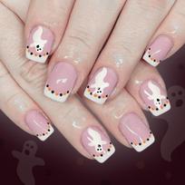 24Pcs White French Tip Press On Nail For Halloween Gothic Design Faux Nail Glittering No Adhesive 1