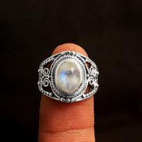 Sidabrinis žiedas, Mėnulio akmens žiedas, 925 sterlingų, Birthstone papuošalai, rankų darbo papuošalai, pareiškimo žiedas 5 balta