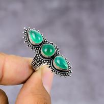 Natural Green Onyx Gemstone Handmade 925 Sterling Silver Ring Size 6 h1P57