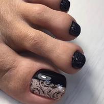 24 Pieces Simple Solid Color Foot Nail Patch Pattern Classic Black Splicing Nail Glitter Short Nails
