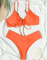 Moterų maudymosi kostiumas Vienspalvis Priekyje surišamas Seksualus Bikini T-string Brazilijos Paplūdimio drabužiai Maudymosi kostiumai S oranžinė