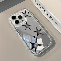 Vintage Black Glitter Star Back Mirror Phone Case For iPhone 17 16 15 Pro 14 13 12 11 Pro Max 17 Air 7 8 Plus X XR XS Soft Cover iPhone X skaidri