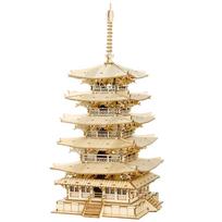 Robotime 3D Wooden 3D Puzzle Craft DIY Craft Model Making Educational for Children and Christmas Best Horyuji Temple Pagoda Puzzle, Kit, Kit, Toy,