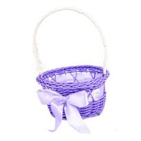 Imituoto rotango apvalus mažas gėlių krepšelis Dekoratyvus rožinis/violetinis/oranžinis/mėlynas/geltonas pintas rankinis gėlių krepšelis su rankena violetinė