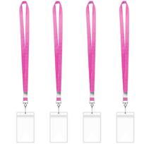 Set of 4 Clear Badge Card Holder and Neck Lanyard Vertical Card Holder Water Resistant Name Badge Holder with Lanyard rožinės rožinės spalvos