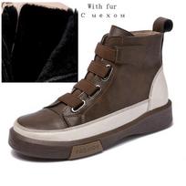 DIMANYU Ladies Shoes Sneakers Flat Fur Women Boots Winter Genuine Leather  Retro Spring Ankle Boots For Women 35