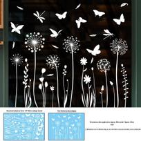 Spring Butterfly Dandelion Electrostatic Window Stickers - Traceless Glass Decoration 40cm x 60cm (1 sheet, cotton swab roll packaging) white
