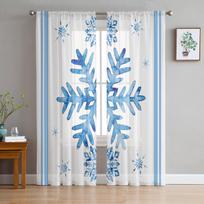 Kalėdinės mėlynos snaigės miegamojo skaidrios permatomos užuolaidos šventinės dekoracijos langas Voile tiulio užuolaidos 135W x 114H(cm)