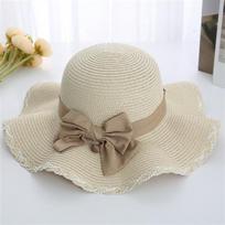 Klasikinė „Bowknot“ šiaudinė skrybėlė Elegantiškos vienspalvės kepurės nuo saulės Prancūziško stiliaus vasaros kelionių paplūdimio kepurės moterims 56-58cm