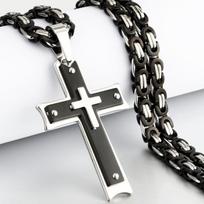 Diyalo Heavy Crucifix Kryžiaus kaklo pakabukas Vyriški nerūdijančio plieno vyriški karoliai Bizantijos grandinėlė Vyriški karoliai papuošalai Dovanos 55cm
