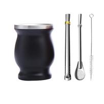 Stainless Steel Yerba Mate Cup Set Double-Wall Mate Cup with 2 Bombillas Yerba Mate Gourd Set With Straw and Cleaning Brush 350ml