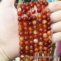 Bin Xin Papuošalai: Raudonos dryžuotos agato apvalios karoliukai „pasidaryk pats“ papuošalų aksesuarams 4mm (Approx. 90 beads) brown