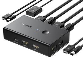 UGREEN HDMI KVM 2 1 Shares and Monitor for Two USB 4 HDMI No Driver Easy Handheld Switch USB Cable Included Switch, Inputs, Output, Keyboard, Mouse, juoda