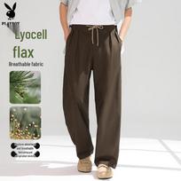 PLAYBOY Men's Summer Lyocell Linen Blend Casual Trousers XL kava
