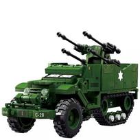 World War American M16 Half Track Four-tube Anti-aircraft Armored Vehicle Army Weapon Building Kit Birthday Christmas Gift for Kids Children Adult