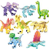 YG77086 Colorful Dinosaur Building Blocks Dimetrodon Raptor Brachiosaurus Small Particle Building Blocks Toy yellow