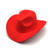 British Style Warped Edge Western Cowboy Hat Outdoor Monochrome Gentleman Soft Felt Top Hat Large Flat Brim Woolen Warm Jazz Hat One size raudona