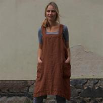 Moteriška medvilninė ir lininė prijuostė, namų drabužiai, laisva ilga suknelė M chaki