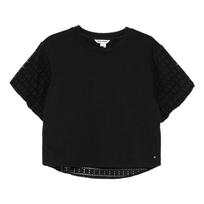 Marškinėliai trump. rankovėmis moterims, Juoda, Eyelet back puff sle
