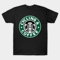 Men Black Print T-shirt Coffee And Cycling Coffee Inspired Logo Parody Gift For Cyclist No-Cut Transfer Paper Print Cotton Tshirt 4XL juoda