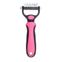 Pet Grooming Rake, Dual-Sided Stainless Steel Blades, Pet Deshedding And Dematting Brush, Undercoat Rake for Dogs Cats Thick Coats Detangling S rožinė raudona spalva