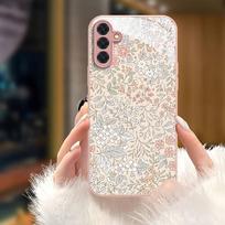 Electroplated glass phone case suitable for Samsung Galaxy S26 S25 S24 S23 S22 S20 S11 S10 FE Ultra Plus anti drop leaf pattern For Galaxy S10 rožinė
