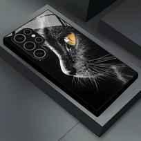 Black cat yellow eye pattern glass phone case suitable for Samsung Galaxy S26 S25 S24 S22 S21 S20 FE Ultra Plus anti drop Galaxy S26 juoda