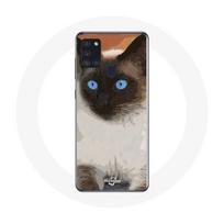 Coque Samsung Galaxy A21S Chat Siamois Noir et blanc Yeux Bleus