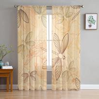 Retro Dragonfly Birds Flowers Sheer Curtain for Living Room Hall Wall Dress Up  Home Window Supplies Pop Print Tulle Curtains 135W x 114H(cm) beige