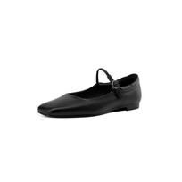 Cow Leather Square Toe Flat with Autumn Summer Shoes Silver Color Office Lady Mary Janes Women Shallow Flats 34 juoda