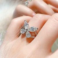 Huitan Aesthetic Butterfly Rings Luxury Cubic Zirconia Crystal Finger Accessories For Women Silver Color Wedding Party Jewelry 9 brown