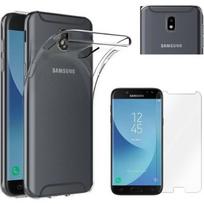 Case for Samsung Galaxy J7 2017 J730 - Transparent Silicone + Tempered Glass Screen Protector Film [Phonillico®] skaidri