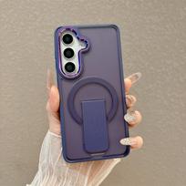 Prabangus dirželis Magnetinis sulankstomas stovas dėklas Samsung Galaxy S26 S25 S24 S23 Plus S24 S25 FE sulankstomas stovas laikiklis Matinis dangtelis For Galaxy S26 tamsiai violetine spalva