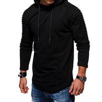 Classic Men Top T-shirt Long Sleeve Slim Fit Hooded Sweatshirt With Premium Materials Black,Tag XL=US M