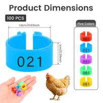 100Pcs Chicken Leg Rings Diameter 16/20 mm Plastic Poultry Foot Ring with Number Identification Leg Band for Duck Goose 5 Colors
