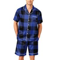 Men's Short Sleeve Pajama Set Button Down Shirt with Notched Collar and Matching Shorts Soft Comfortable Lounge Sleepwear S-XXXXL L