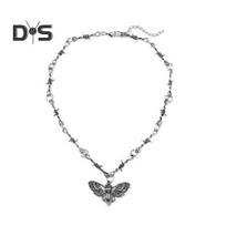 Women Necklace Moth Skeleton Pendant Thorn Hip Hop Hollow Gothic Solid Color Stainless Adjustable Length Wear-resistant Polished Neck Decoration antikinės sidabrinės spalvos