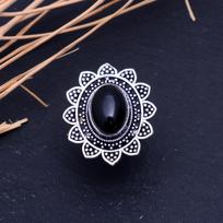 Natural Black Onyx Gemstone Handmade 925 Sterling Silver Ring Size 9.75 U2G80