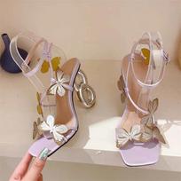 Fashion Fashion Narrow Band Butterfly Square Peep Toe Sandals Women Fretwork Heels Elegant Party Purple Wedding Shoes Summer High Heels 38 violetinė